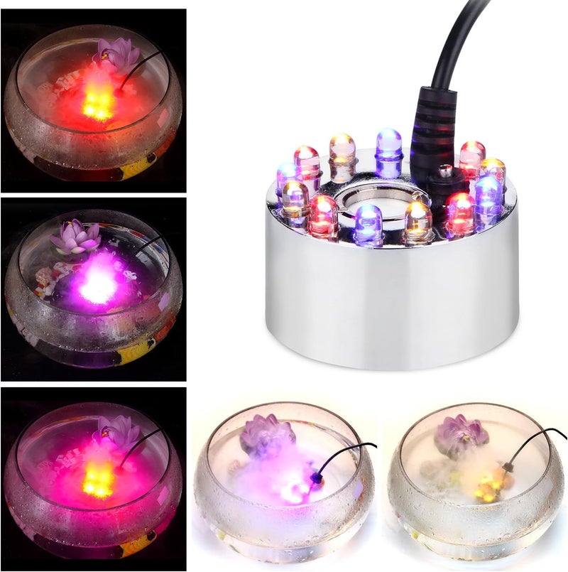 Image Mist Maker Fogger Water Fountain Pond Fog Machine Atomizer Air Humidifier with 12 LED Light Color Change for Halloween, Black - Image 1
